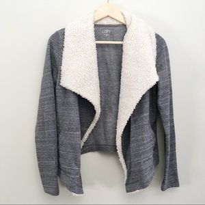 LOFT Heathered Gray Sherpa Lined Draped Jacket
